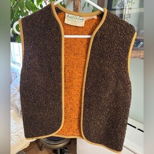 Vintage Marshall Field & Co. Wool Sherpa Vest - Brown with marigold Trim